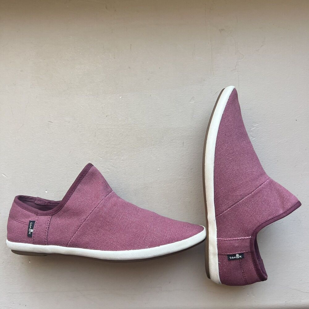 Sanuk Katlash Red Burgundy Fabric Slip‎ On Flat Sneaker Shoes Pointed Toes US 5